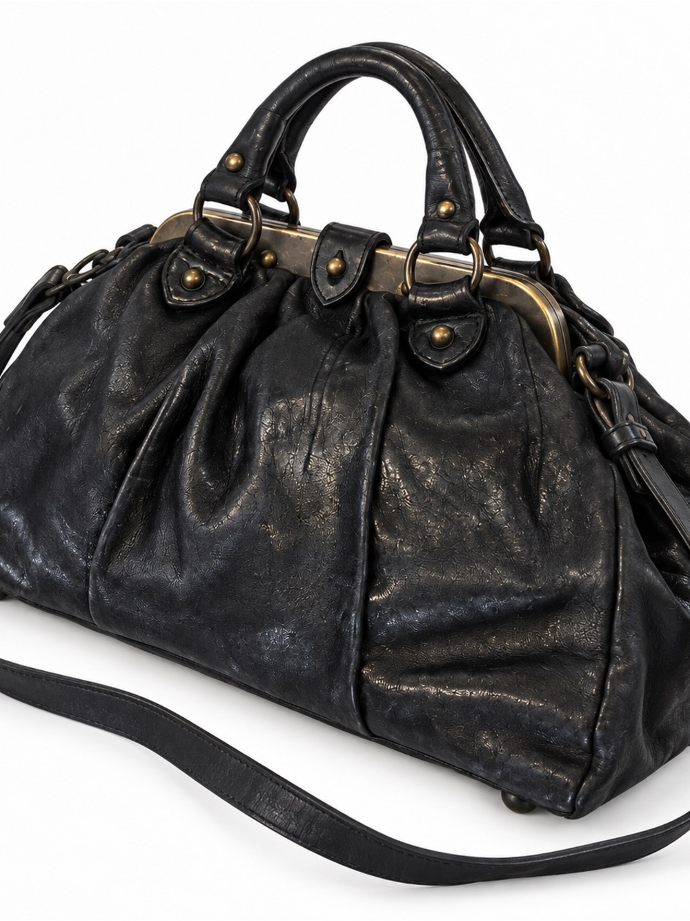 All Saints Black Leather Dudfle Bag